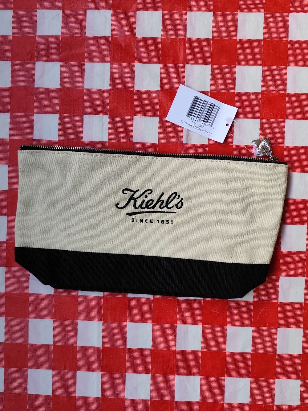 3/$25💙Kiehl's black and off-white canvas cosmetic pouch